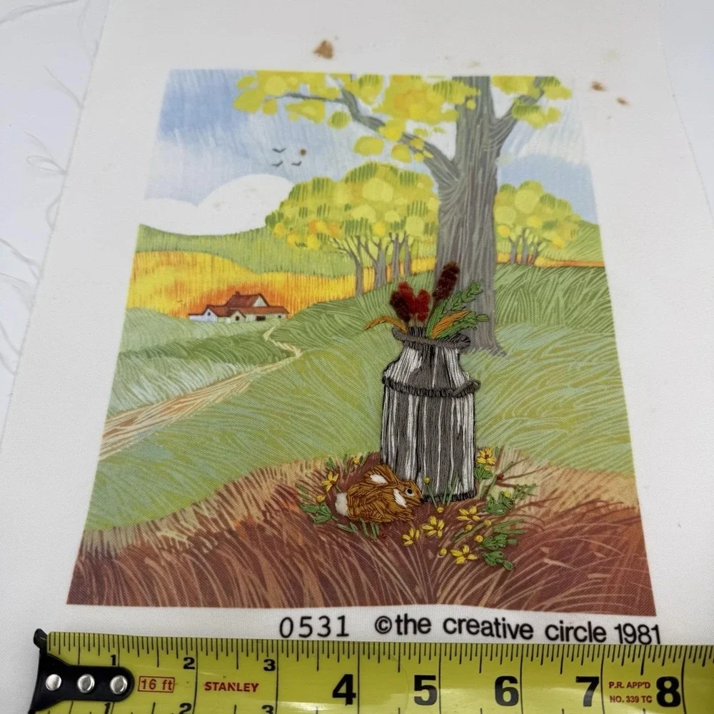 Vtg Set 3 Needlepoint Landscape Scene Completed Colorful Country Granny Wall Art